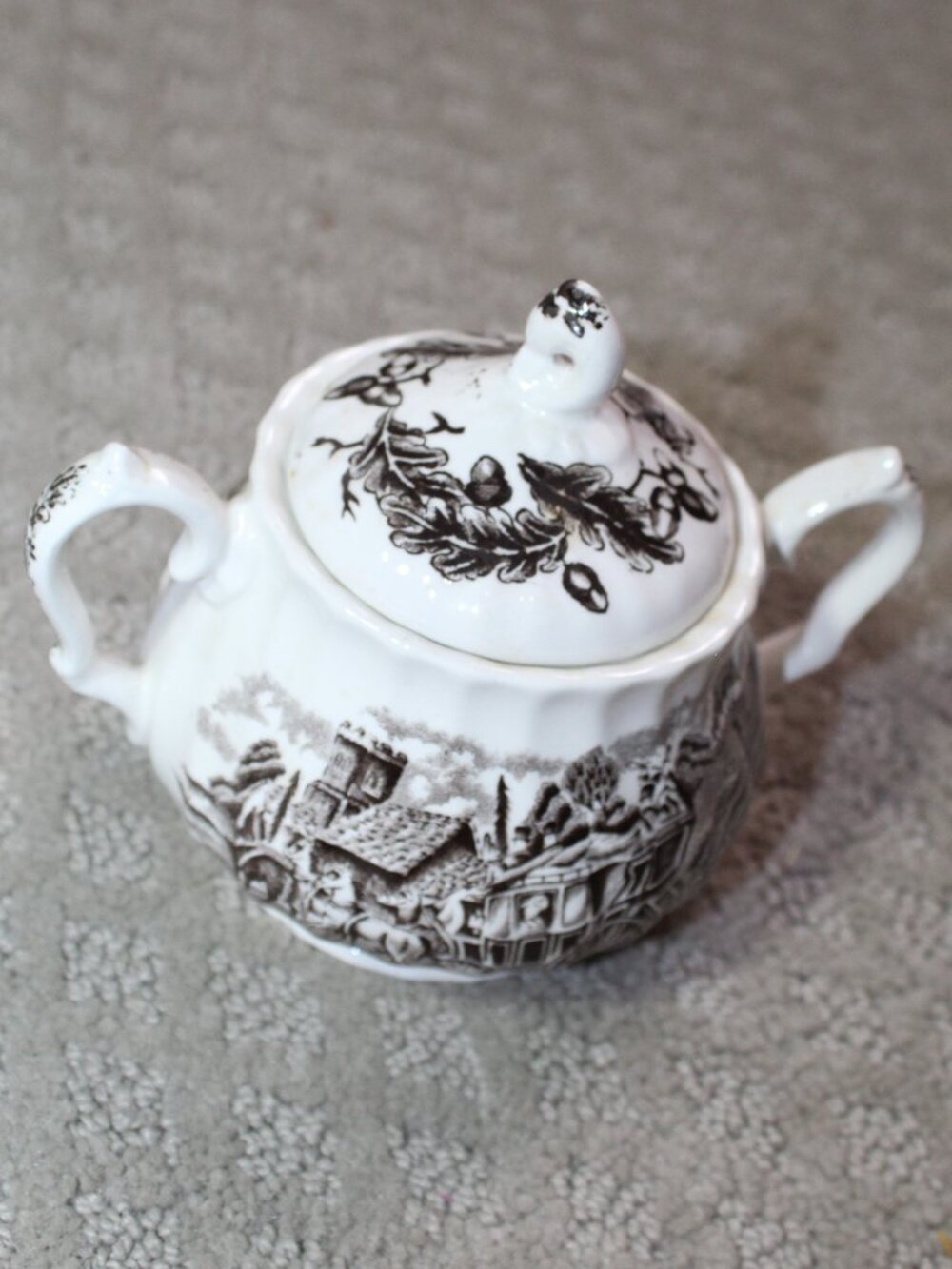 Vintage Royal Mail Staffordshire Ware Brown & White Sugar Bowl & Lid